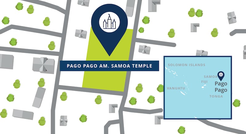 Un mapa muestra la ubicación del Templo de Pago Pago, Samoa Americana.