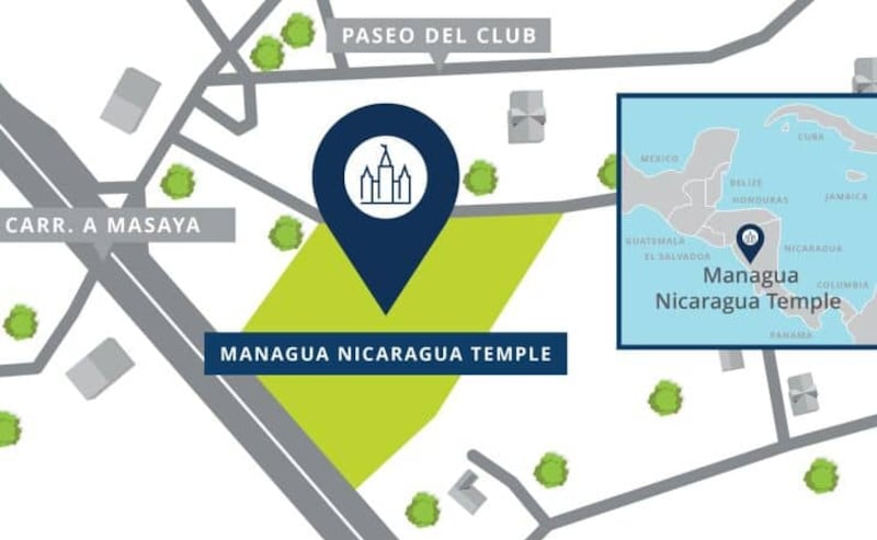 Un mapa que muestra dónde se ubicará el Templo de Managua, Nicaragua.<br>