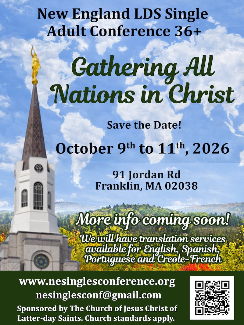 La Conferencia de Adultos Solteros de Nueva Inglaterra se llevará a cabo del 9 al 11 de octubre de 2026 en Franklin, Massachusetts.