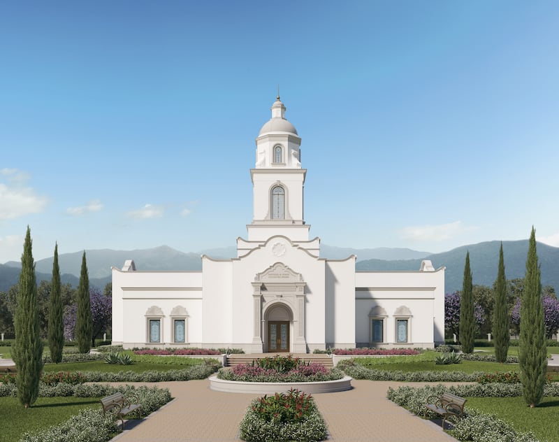 Representación exterior del Templo de Huehuetenango, Guatemala.