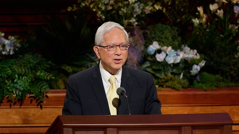 Elder Gerrit W. Gong of the Quorum of the Twelve Apostles speaks during the Sunday afternoon session of the 196th Annual General Conference of The Church of Jesus Christ of Latter-day Saints in the Conference Center in Salt Lake City on April 5, 2026.