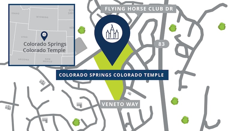 Mapa de ubicación del sitio para el Templo de Colorado Springs, Colorado.