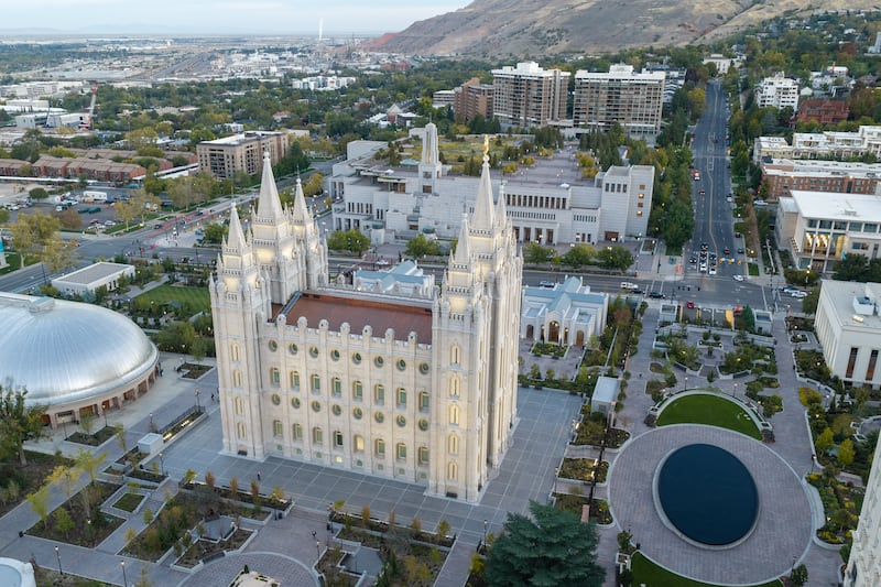The Salt Lake Temple is lit in the pre-dawn hours on Saturday, Oct. 3, 2026, prior to the 196th Semiannual General Conference.