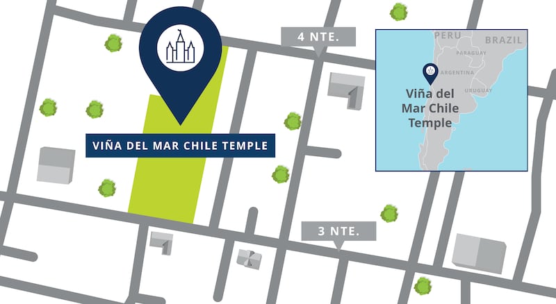 Un mapa del sitio del Templo de Viña del Mar, Chile.