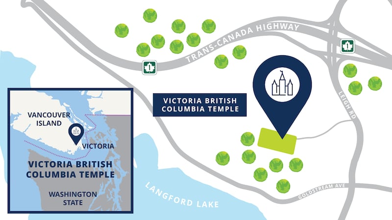 Mapa del sitio del Templo de Victoria, Columbia Británica.