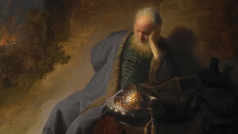 "Jeremías lamentando la destrucción de Jerusalén" es por Rembrandt van Rijn.