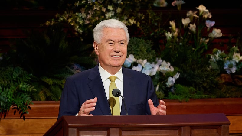 President Dieter F. Uchtdorf, acting president of the Quorum of the Twelve Apostles, speaks during the Sunday morning session of the 196th Annual General Conference of The Church of Jesus Christ of Latter-day Saints in the Conference Center in Salt Lake City on April 5, 2026.