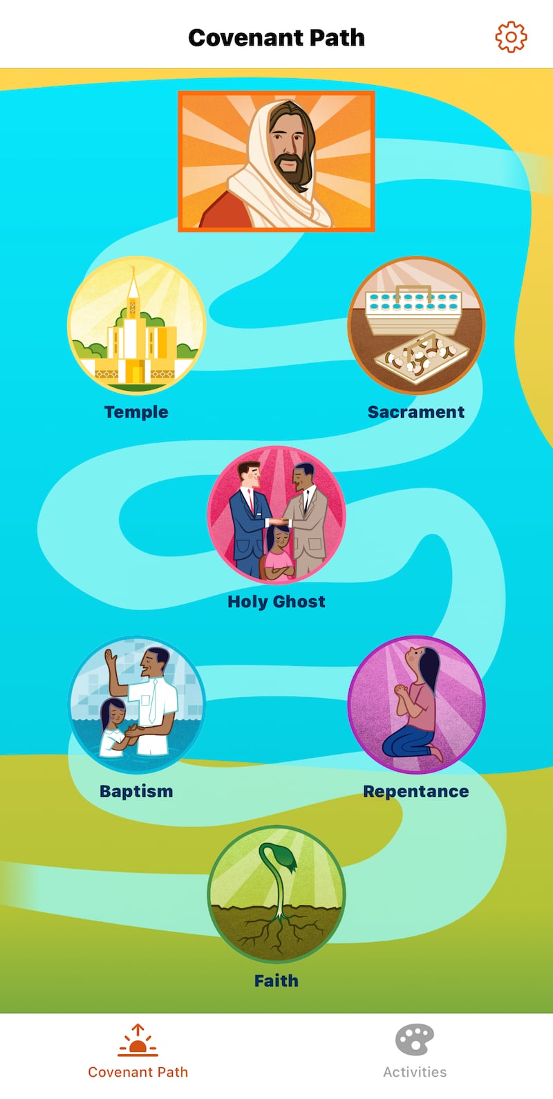 Una sección de la aplicación Evangelio para Niños muestra la senda del convenio.