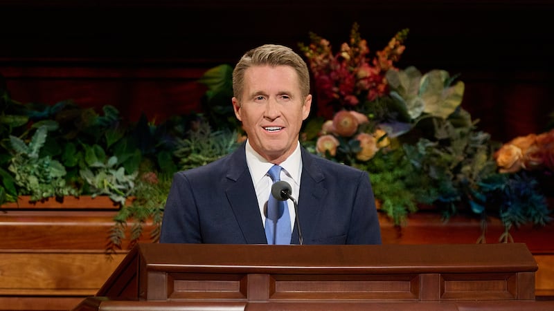President Timothy L. Farnes, Young Men General President, speaks during the Saturday afternoon session of the 196th Semiannual General Conference of The Church of Jesus Christ of Latter-day Saints in the Conference Center in Salt Lake City on Oct. 3, 2026.
