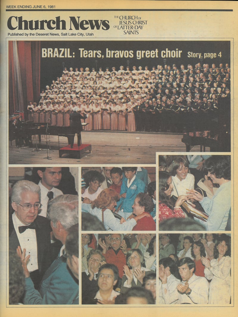 Fotos de los conciertos del Coro del Tabernáculo de la Manzana del Templo en Brasil en mayo de 1981 aparecieron en la portada de Church News el 6 de junio de 1981.