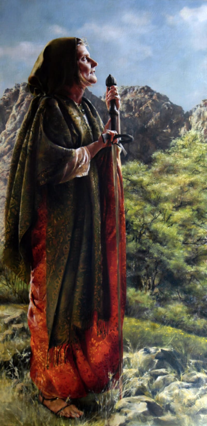 "Me levanté como madre en Israel" es una obra de Elspeth Young. Representa a la profetisa del Antiguo Testamento Débora.