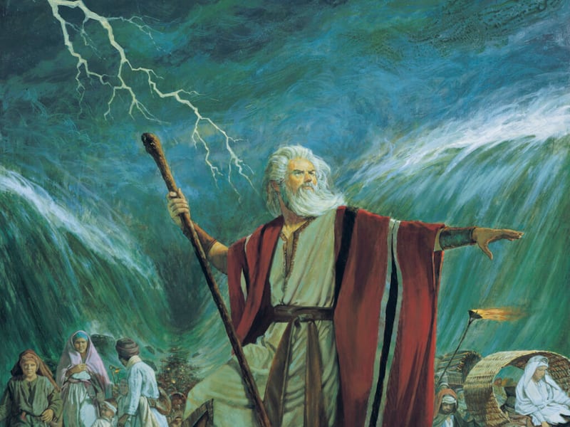 "Moisés divide el mar Rojo", por Robert T. Barrett.