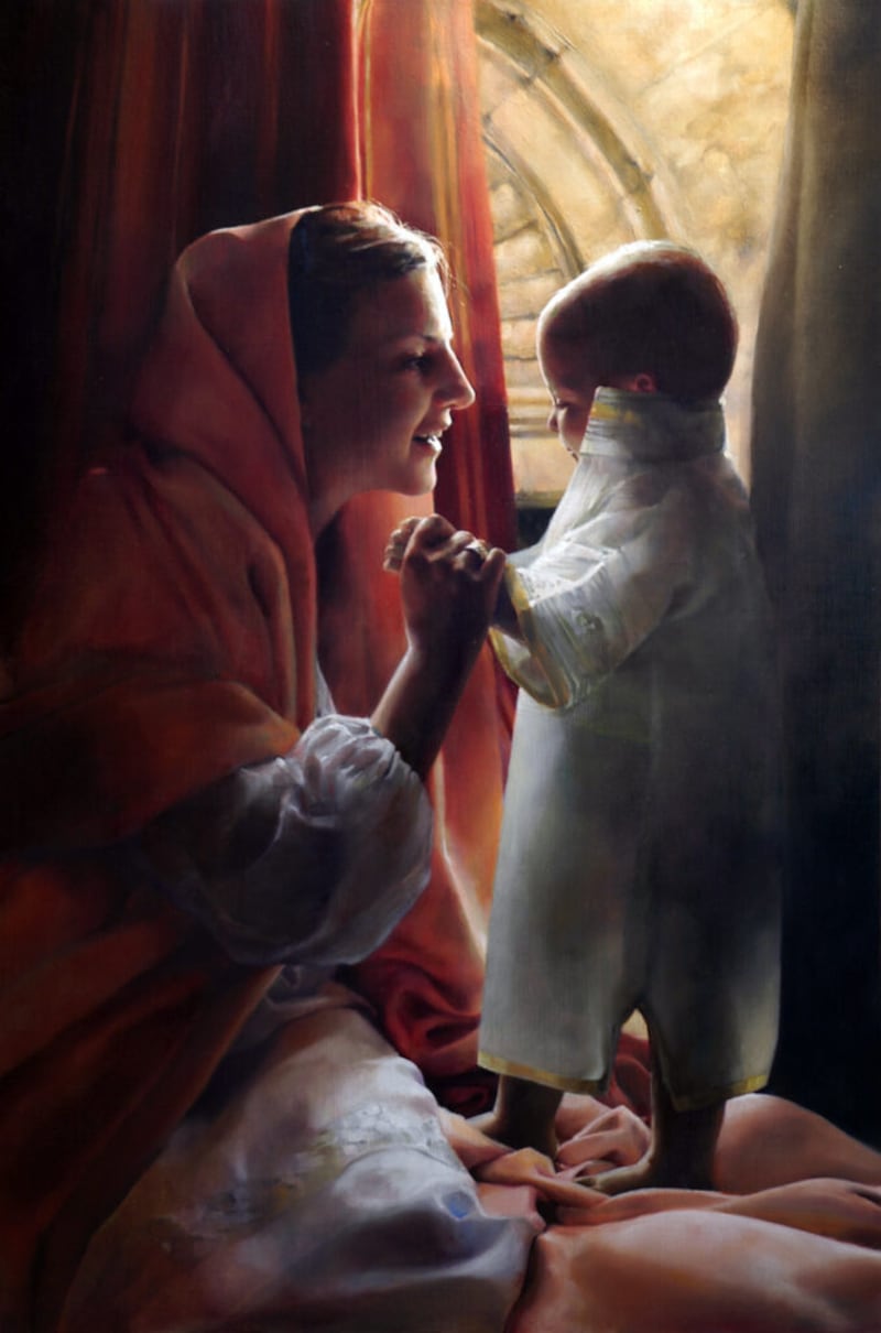 Una pintura de Hannah y su hijo Samuel del Antiguo Testamento.