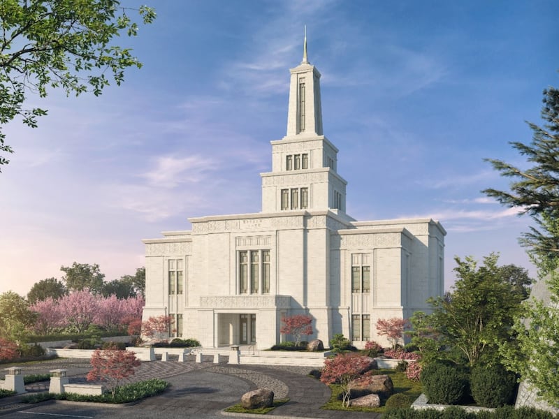 Una ilustración exterior del Templo de Osaka, Japón.