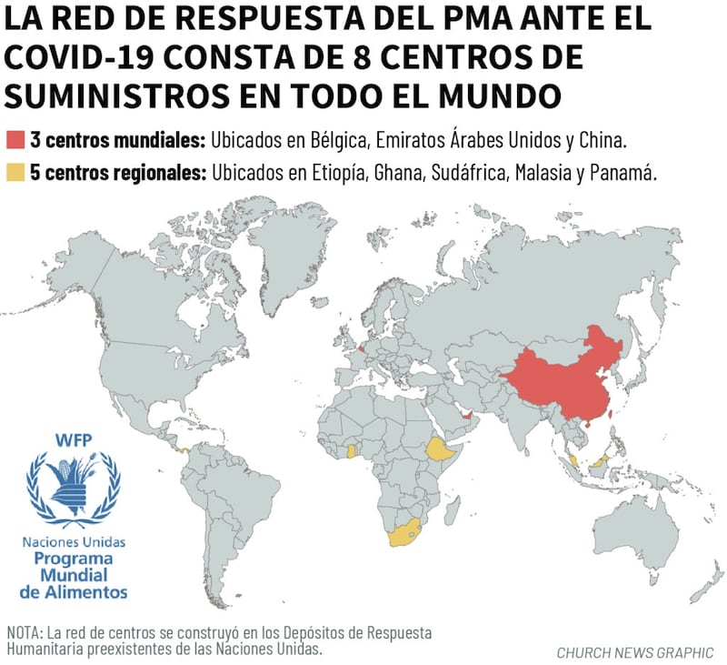 Un mapa destaca los países en los que el PMA alberga su red de centros en todo el mundo.