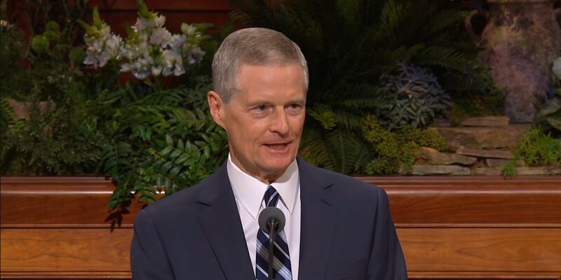Elder David A. Bednar of the Quorum of the Twelve Apostles speaks during the Saturday morning session of the 196th Annual General Conference of The Church of Jesus Christ of Latter-day Saints in the Conference Center in Salt Lake City on April 4, 2026.