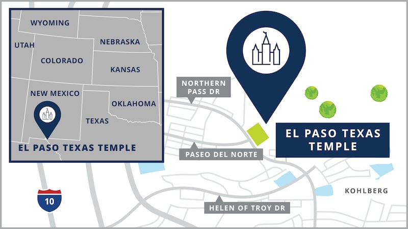 Mapa del sitio del Templo de El Paso, Texas.