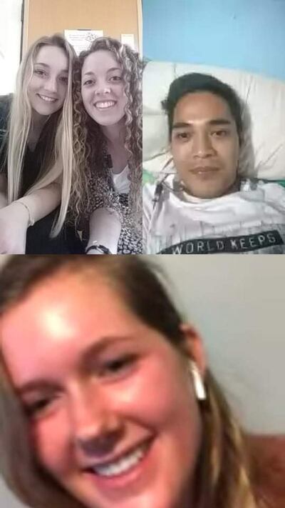 La hermana Macy Rideout y la hermana Madeline Ashton (arriba a la izquierda), de la Misión Portugal Lisboa, se reúnen en un momento de enseñanza en línea con un hombre filipino al que conocieron a través de Facebook y una amiga de las misioneras que había regresado a casa de Filipinas y podía traducir sus mensajes en idioma tagalo. La fotografía es una de las que incluyó en su envío para el proyecto del Departamento de Historia de la Iglesia de documentar las experiencias misionales durante la …