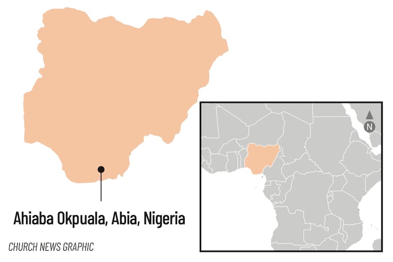 Un mapa de Ahiaba Okpuala en relación con Nigeria y con África.