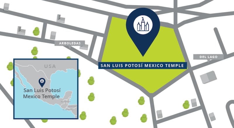Un mapa del sitio del Templo de San Luis Potosí, México.