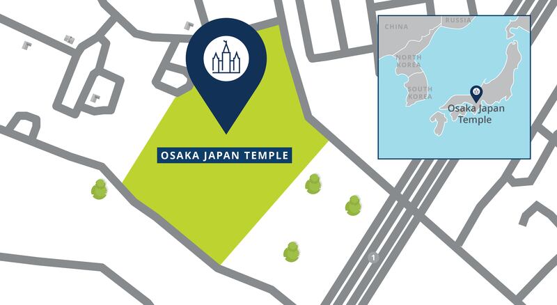 Mapa de la ubicación del Templo de Osaka, Japón.