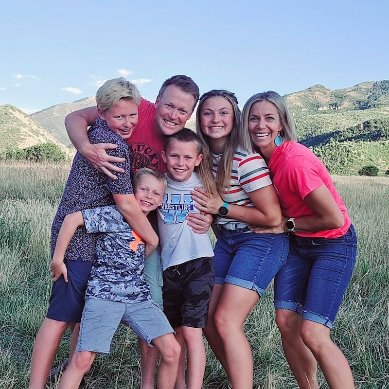 Noelle Pikus-Pace posa para una foto con su familia.