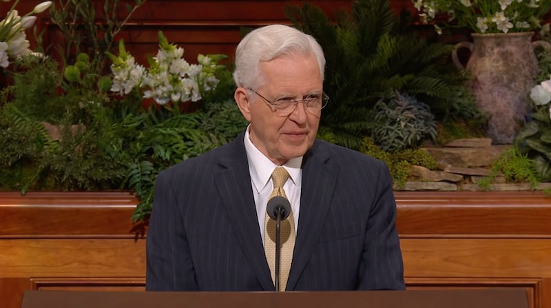 President D. Todd Christofferson, second counselor in the First Presidency, speaks during the Sunday afternoon session of the 196th Annual General Conference of The Church of Jesus Christ of Latter-day Saints in the Conference Center in Salt Lake City on April 5, 2026.