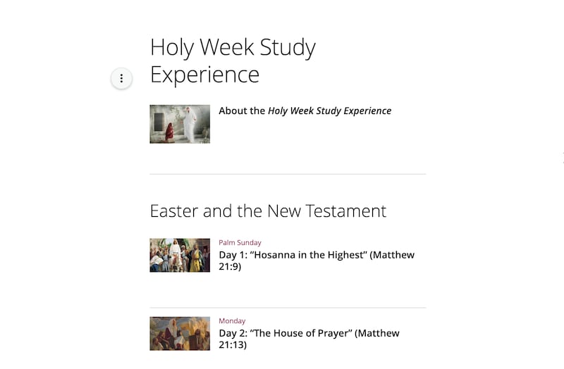 Una captura de pantalla del recurso "Experiencia de estudio de la Semana Santa" de La Iglesia de Jesucristo de los Santos de los Últimos Días.