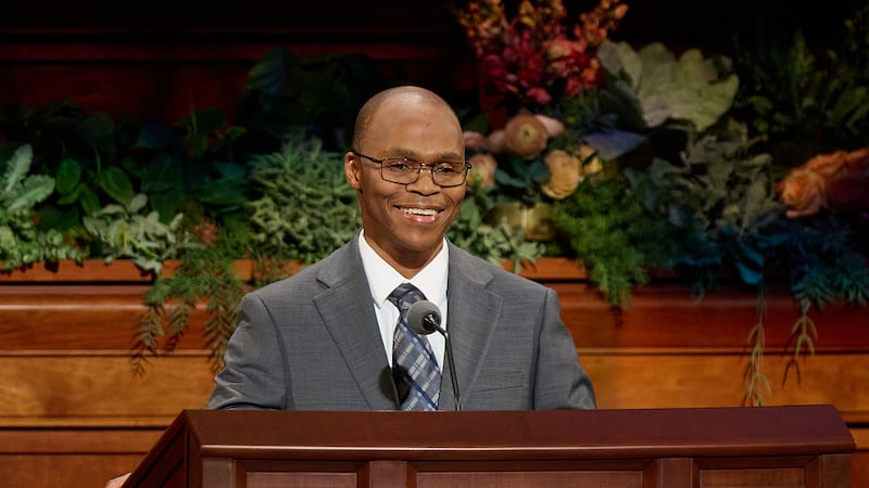 Elder Thabo Lebethoa, a General Authority Seventy, speaks during the Sunday afternoon session of the 196th Semiannual General Conference of The Church of Jesus Christ of Latter-day Saints in the Conference Center in Salt Lake City on Oct. 4, 2026.