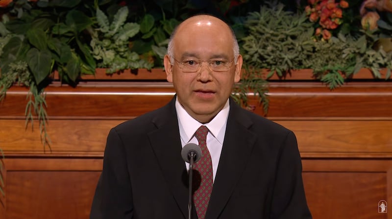 Elder Moisés Villanueva, a General Authority Seventy, speaks during the Sunday afternoon session of the 196th Semiannual General Conference of The Church of Jesus Christ of Latter-day Saints in the Conference Center in Salt Lake City on Oct. 4, 2026.