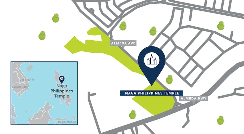 Un mapa del sitio del Templo de Naga, Filipinas.