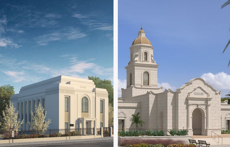 Representaciones exteriores del Templo de Viena Austria, a la izquierda, y del Templo de Culiacán México, a la derecha.