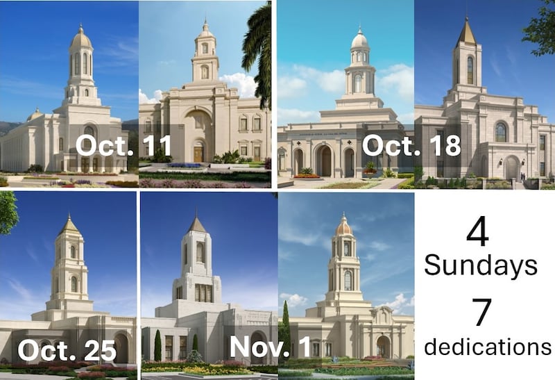 Los siete templos a ser dedicados entre el 11 de octubre de 2026 y el 1 de noviembre de 2026.