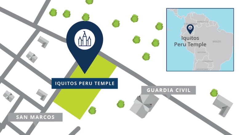 Un mapa del sitio del Templo de Iquitos, Perú.
