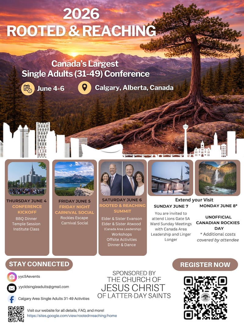 La Conferencia para Adultos Solteros Arraigados y Alcanzando 2026 se llevará a cabo del 6 al 8 de junio en Calgary, Alberta, Canadá.