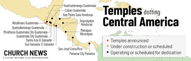 A partir de octubre de 2026, 13 templos de La Iglesia de Jesucristo de los Santos de los Últimos Días en América Central están en funcionamiento, programados para la dedicación, en construcción o en planificación y diseño.