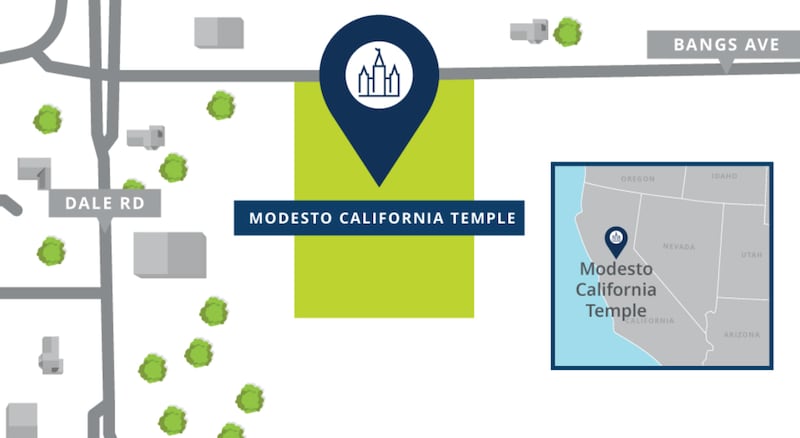 La ubicación del sitio del Templo de Modesto, California.