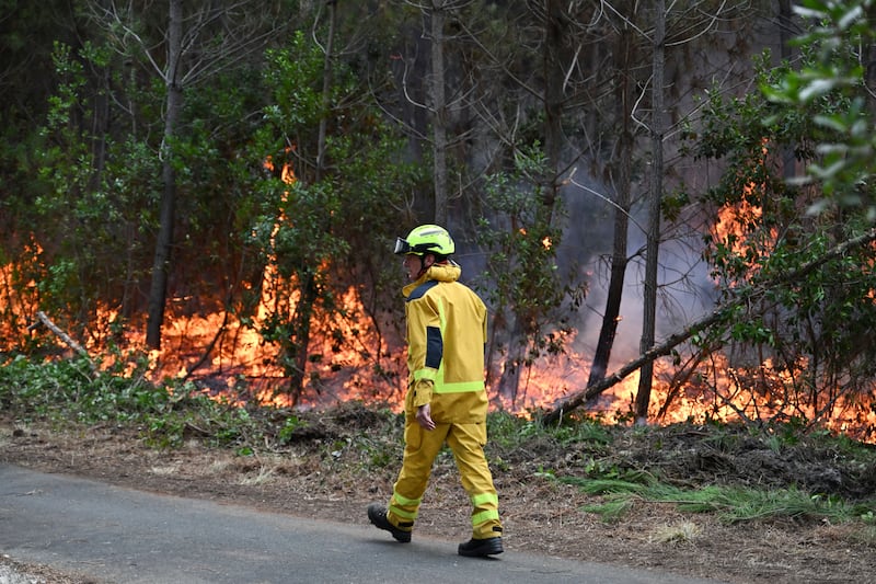 Un bombero camina cerca de un área de quema controlada para contener un incendio cerca de Lege-Cap-Ferret, durante incendios forestales en el suroeste de Francia, jueves, 30 de julio de 2026.