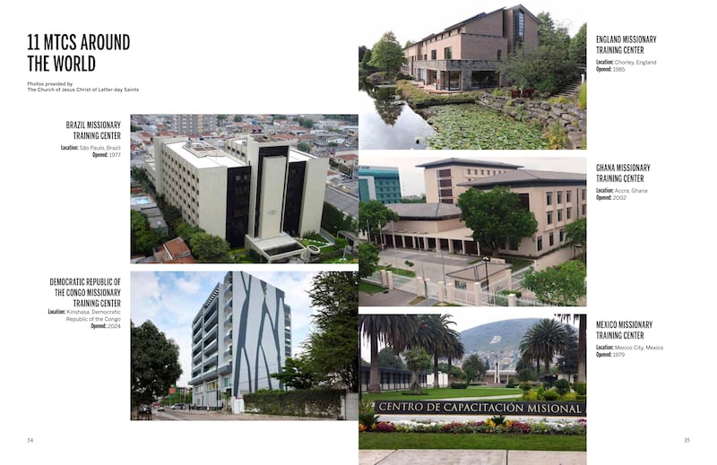 Las páginas 34-35 de la revista Obra Misional en La Iglesia de Jesucristo de los Santos de los Últimos Días publicada en septiembre de 2026 incluyen fotos de cada centro de capacitación misional actualmente en operación de la Iglesia.
