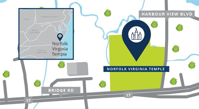 Un mapa del sitio del Templo de Norfolk, Virginia.