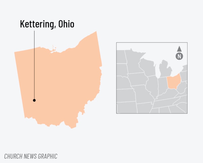 Un mapa muestra Kettering, Ohio, lugar de nacimiento del élder Jeremiah J. Morgan, Setenta Autoridad General.