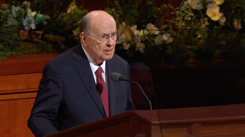 Elder Quentin L. Cook of the Quorum of the Twelve Apostles speaks during the Sunday afternoon session of the 196th Annual General Conference of The Church of Jesus Christ of Latter-day Saints in the Conference Center in Salt Lake City on April 5, 2026.