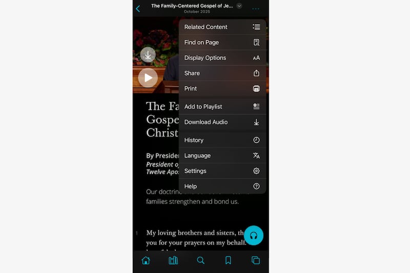 Una captura de pantalla que muestra cómo agregar un contenido de audio a una lista de reproducción en la aplicación Biblioteca del Evangelio.