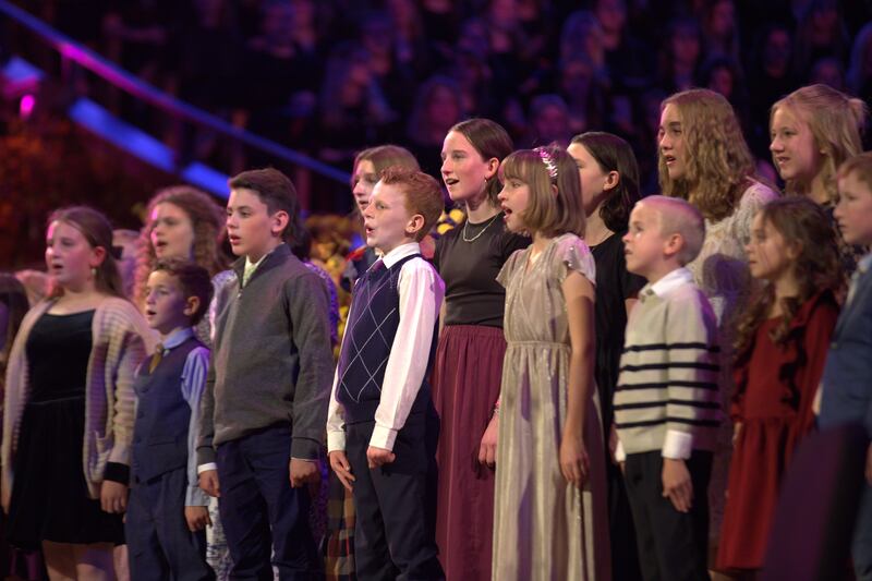 Un coro de niños actúa durante el Festival de Música de la Iglesia 2025, celebrado el sábado 15 de noviembre de 2025, en el Tabernáculo de Salt Lake en Salt Lake City.