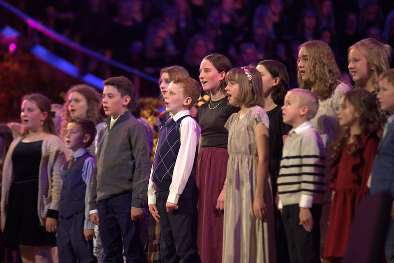 Un coro de niños actúa durante el Festival de Música de la Iglesia 2025, el sábado 15 de noviembre de 2025, en el Tabernáculo de Salt Lake en Salt Lake City.