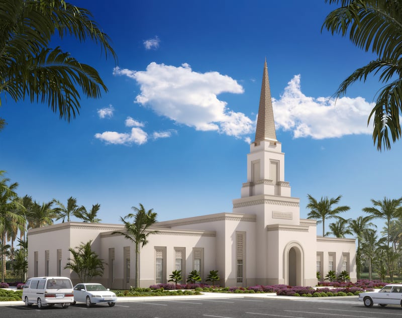 Renderización exterior del Templo de Eket, Nigeria.