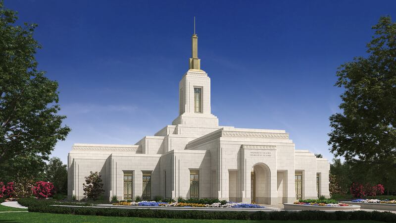Una representación exterior del Templo de Fairview, Texas.