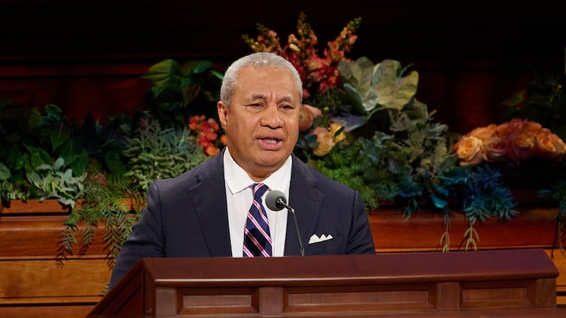 Elder Vaiangina Sikahema, a General Authority Seventy, speaks during the Saturday morning session of the 196th Semiannual General Conference of The Church of Jesus Christ of Latter-day Saints in the Conference Center in Salt Lake City on Oct. 3, 2026.
