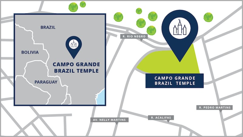 Un mapa del sitio del Templo de Campo Grande Brasil.