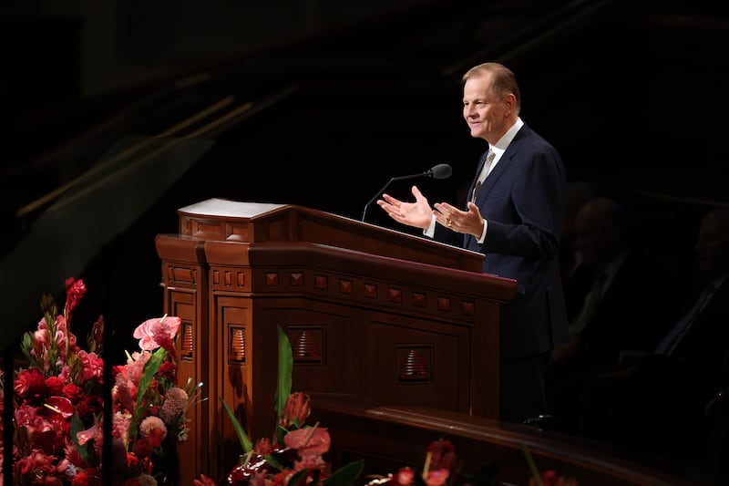 Elder Gary E. Stevenson of the Quorum of the Twelve Apostles speaks during the Saturday morning session of the 195th Semiannual General Conference of The Church of Jesus Christ of Latter-day Saints in the Conference Center in Salt Lake City on Oct. 4, 2025.